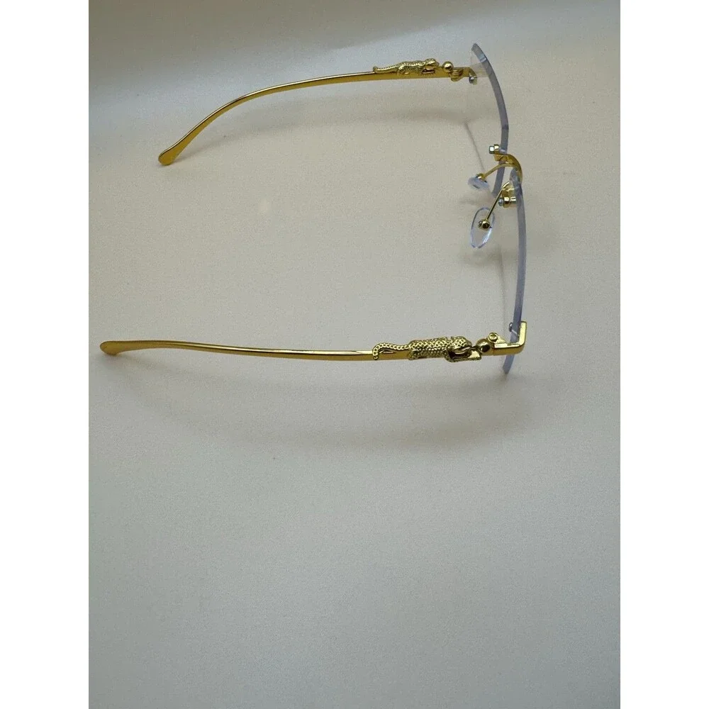 Men Gold Rimless Clear Lens Panther Glasses⁠